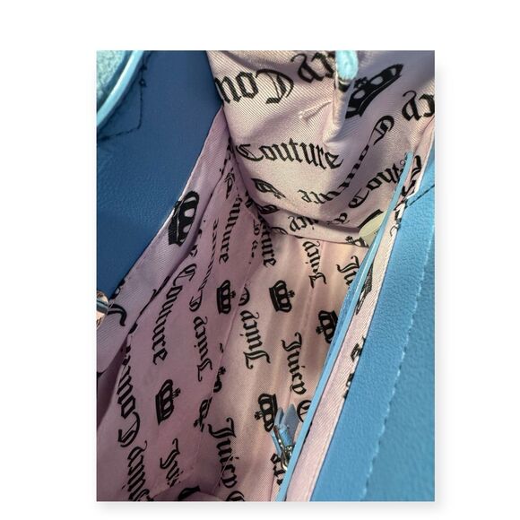 Juicy Couture Slate Mini Tote w/ Charm Blue Big Spender Velour‎ Y2K Vintage - Picture 7 of 10